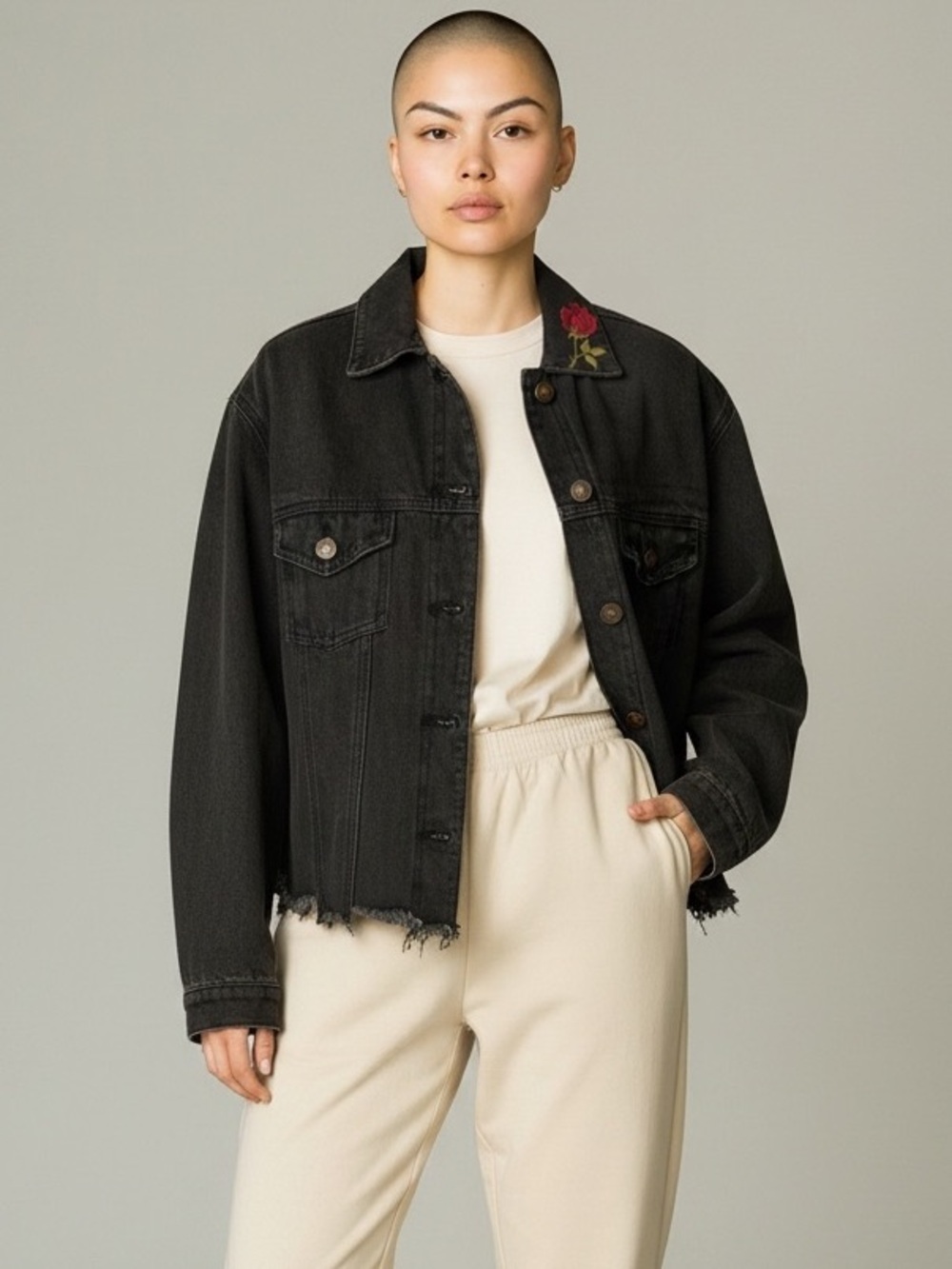 POL vintage Embroidered-Collar Denim Jacket - Women